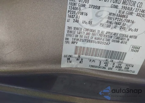 2005 Ford Explorer Xls/Xls Sport from USA, damaged, VIN 1FMZU72E85UB05247